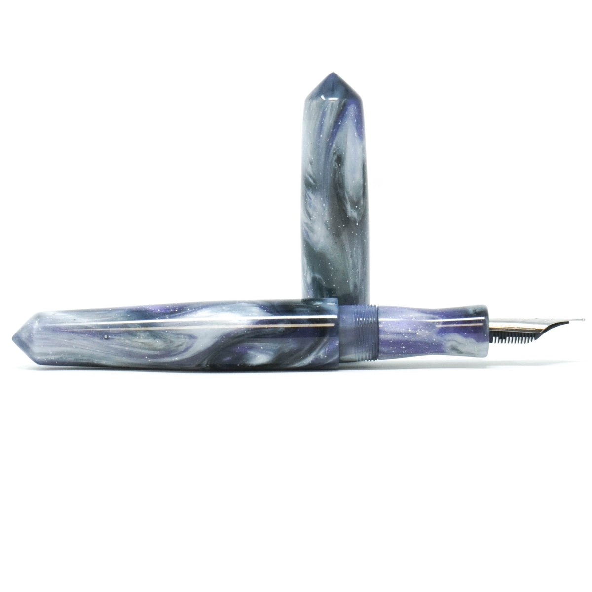 Purple Iris, Black, & White Spreadbury Loft Bespoke Fountain Pen JoWo/Bock #6